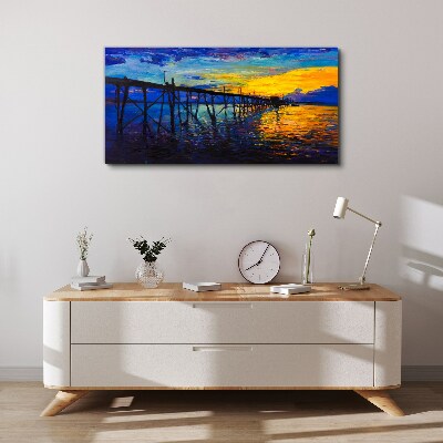 Sunset over the pier Canvas Wall art