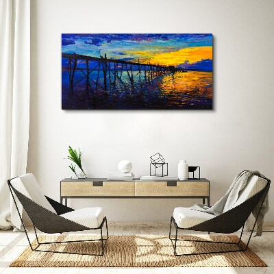 Sunset over the pier Canvas Wall art