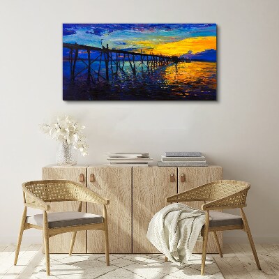 Sunset over the pier Canvas Wall art