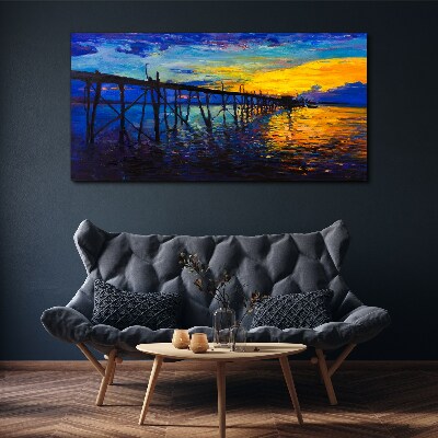 Sunset over the pier Canvas Wall art