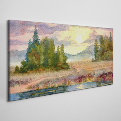 Watercolor tree sunset Canvas print