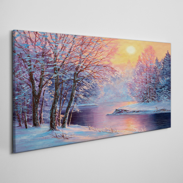 Winter landscape at sunrise Canvas Wall art