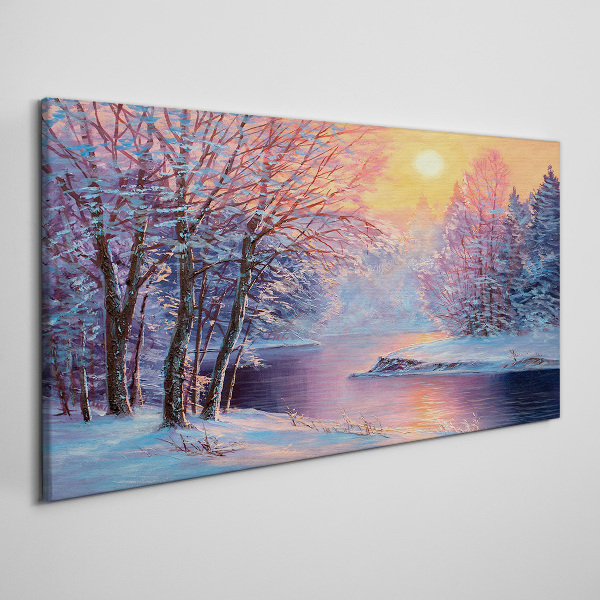 Winter river tree sun Canvas Wall art
