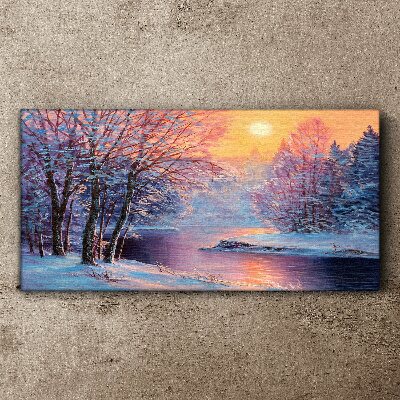 Winter river tree sun Canvas Wall art