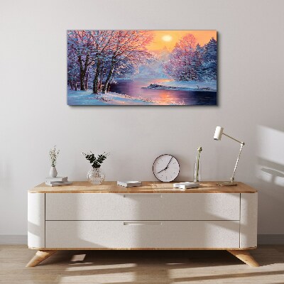 Winter landscape at sunrise Canvas Wall art