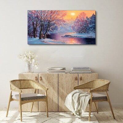 Winter landscape at sunrise Canvas Wall art