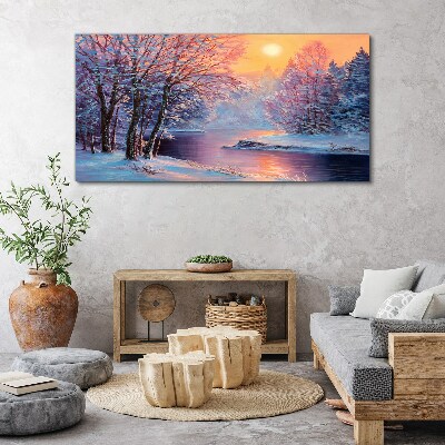 Winter landscape at sunrise Canvas Wall art