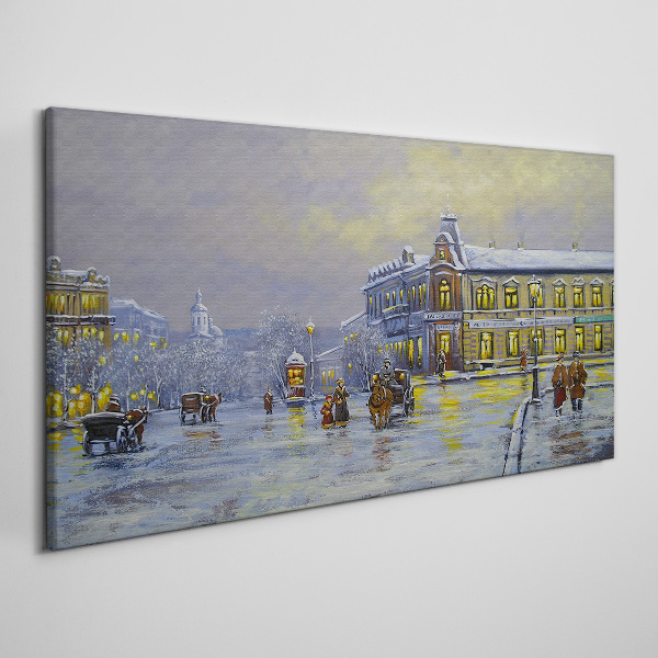 Winter evening in the city Canvas Wall art