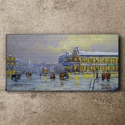 Winter evening in the city Canvas Wall art