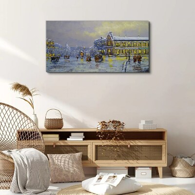 Winter evening in the city Canvas Wall art