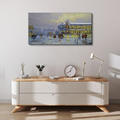 Winter evening in the city Canvas Wall art
