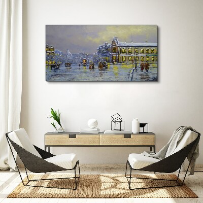 Winter evening in the city Canvas Wall art
