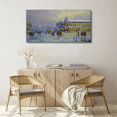 Winter evening in the city Canvas Wall art