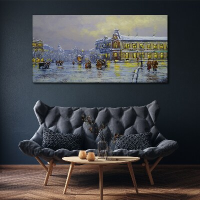 Winter evening in the city Canvas Wall art