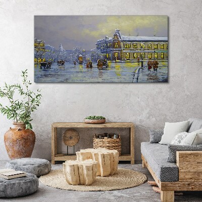 Winter evening in the city Canvas Wall art