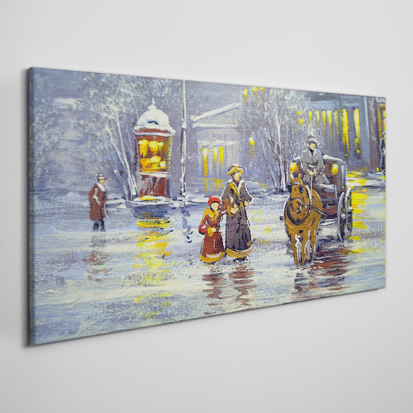 Winter evening in the city Canvas Wall art