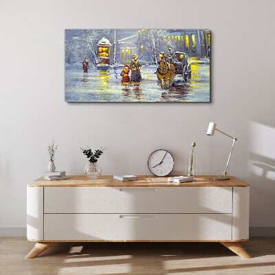Winter evening in the city Canvas Wall art