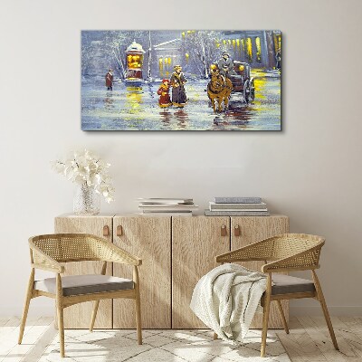 Winter evening in the city Canvas Wall art