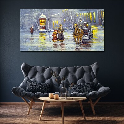 Winter evening in the city Canvas Wall art