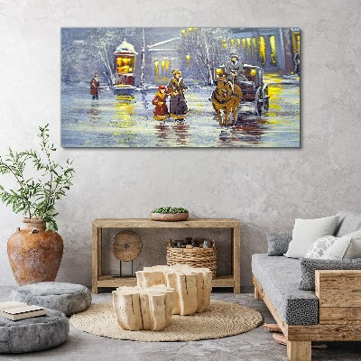 Winter evening in the city Canvas Wall art