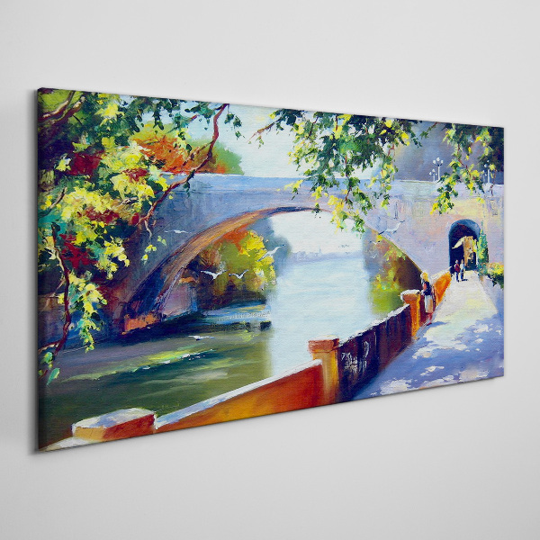 Bridge in the sunny park Canvas Wall art