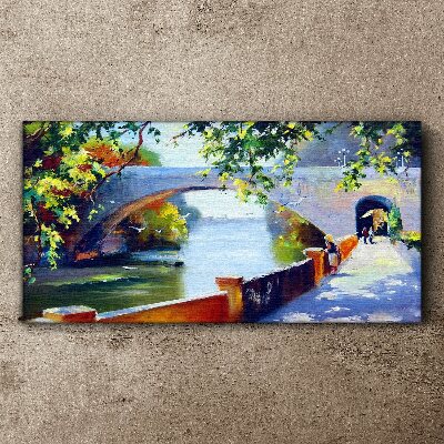 Tree river bridge Canvas Wall art