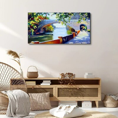 Bridge in the sunny park Canvas Wall art