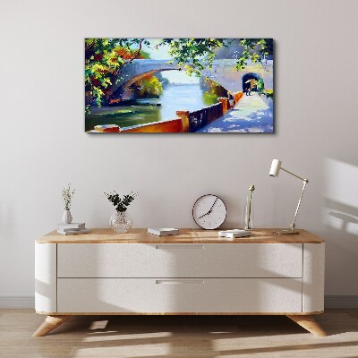 Bridge in the sunny park Canvas Wall art