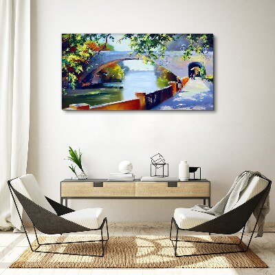 Bridge in the sunny park Canvas Wall art