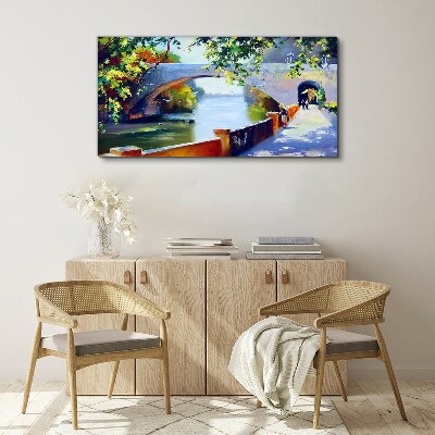 Bridge in the sunny park Canvas Wall art
