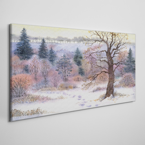 Winter landscape with a lonely tree Canvas print