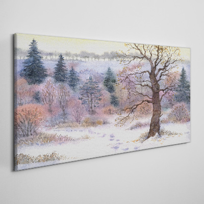 Winter landscape with a lonely tree Canvas print