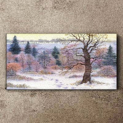 Winter landscape with a lonely tree Canvas print