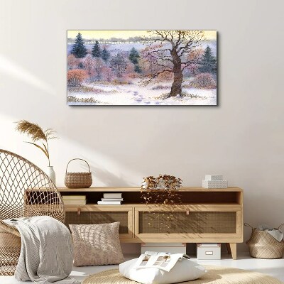 Winter landscape with a lonely tree Canvas print