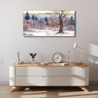 Winter landscape with a lonely tree Canvas print