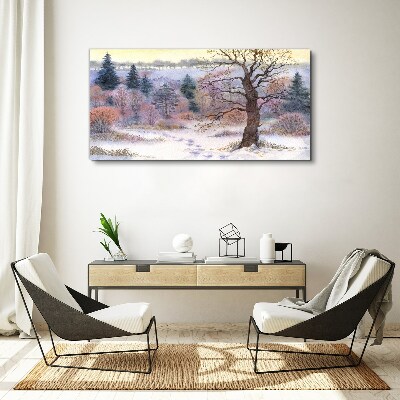 Winter landscape with a lonely tree Canvas print