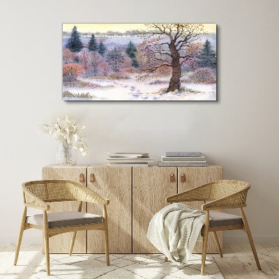 Winter landscape with a lonely tree Canvas print