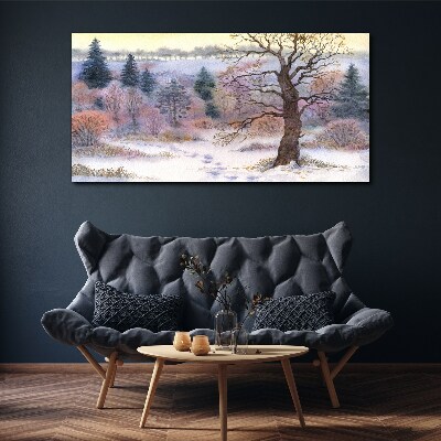 Winter landscape with a lonely tree Canvas print