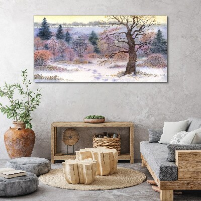 Winter landscape with a lonely tree Canvas print