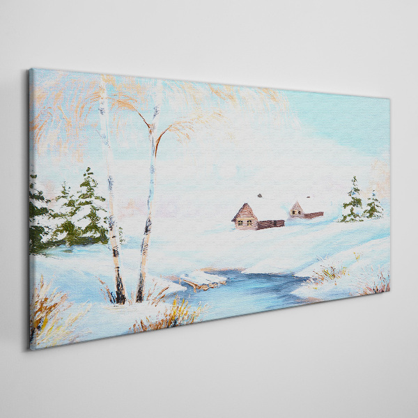 Winter landscape with houses in the snow Canvas print
