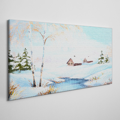 Winter landscape with houses in the snow Canvas print