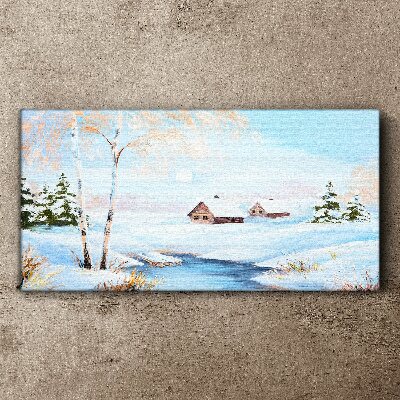 Winter landscape with houses in the snow Canvas print