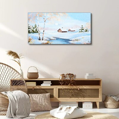 Winter landscape with houses in the snow Canvas print