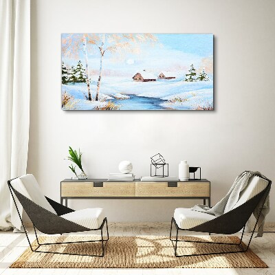Winter landscape with houses in the snow Canvas print