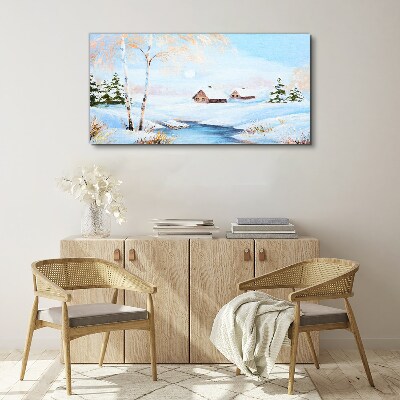 Winter landscape with houses in the snow Canvas print