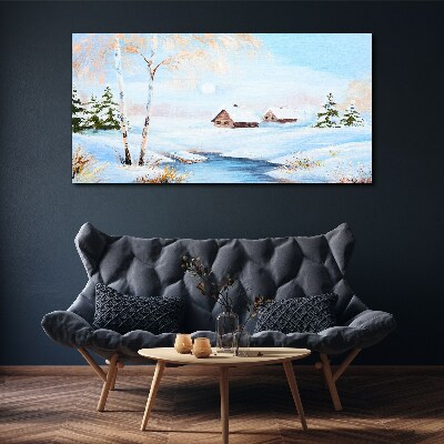 Winter landscape with houses in the snow Canvas print