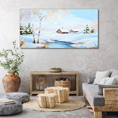 Winter landscape with houses in the snow Canvas print