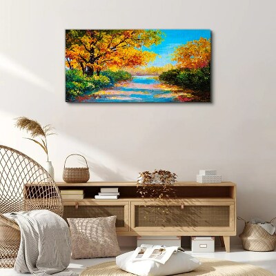Golden autumn on the river Canvas print