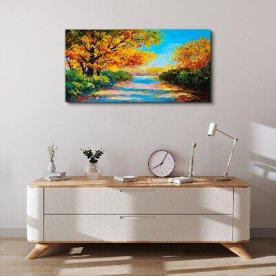 Golden autumn on the river Canvas print
