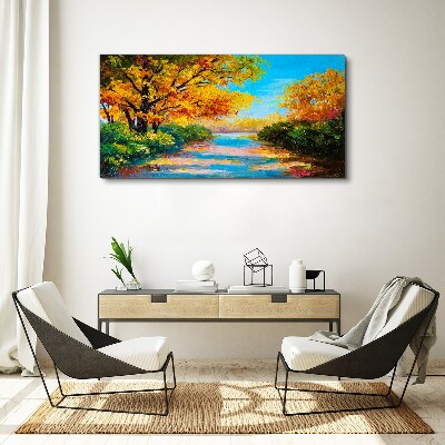Golden autumn on the river Canvas print